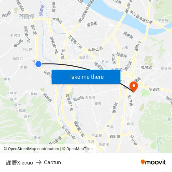 Xiecuo to Caotun map