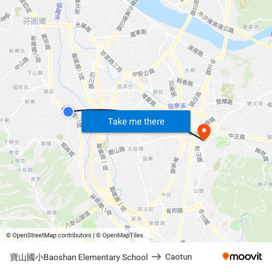 寶山國小Baoshan Elementary School to Caotun map