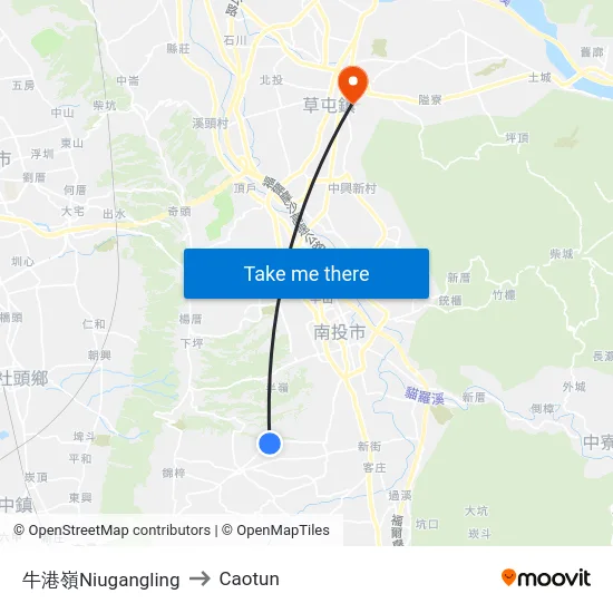 牛港嶺Niugangling to Caotun map