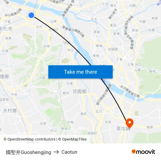 Guoshengjing to Caotun map