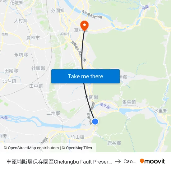 車籠埔斷層保存園區Chelungbu Fault Preservation Park to Caotun map