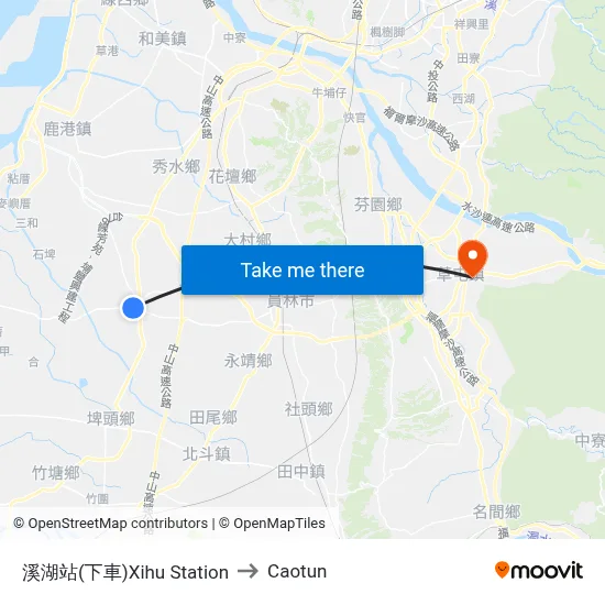 Xihu Station to Caotun map