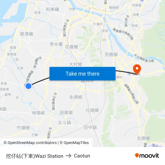 Wazi Station to Caotun map