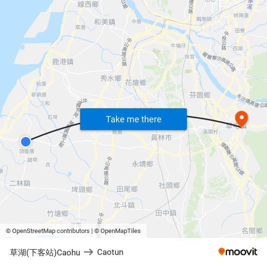 草湖(下客站)Caohu to Caotun map