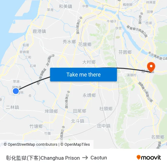 Changhua Prison to Caotun map