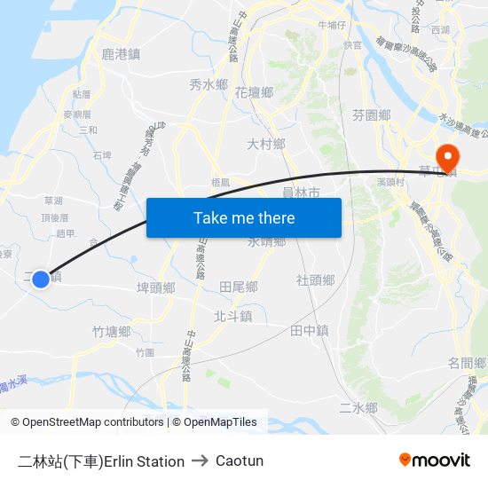 二林站(下車)Erlin Station to Caotun map