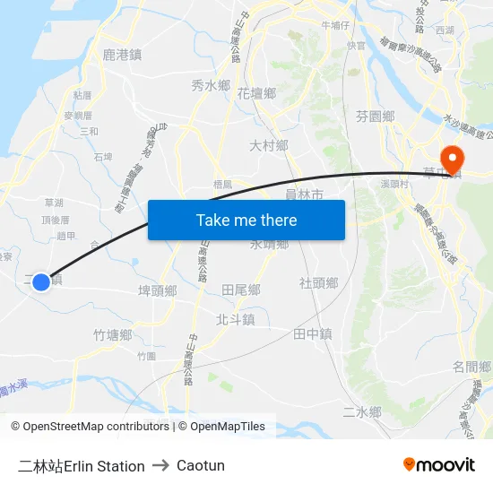 二林站Erlin Station to Caotun map