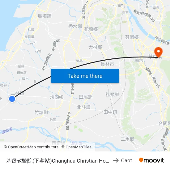Changhua Christian Hospital to Caotun map