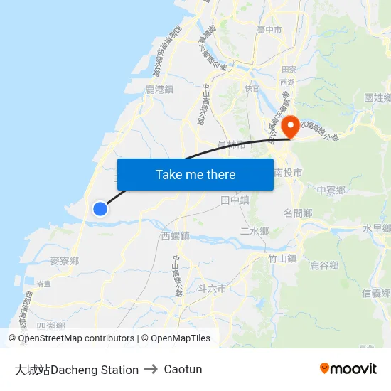 Dacheng Station to Caotun map