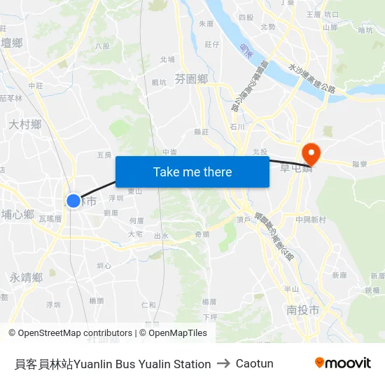 員客員林站Yuanlin Bus Yualin Station to Caotun map