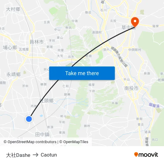 大社Dashe to Caotun map