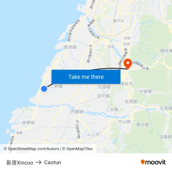 新厝Xincuo to Caotun map