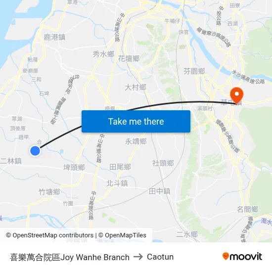 喜樂萬合院區Joy Wanhe Branch to Caotun map