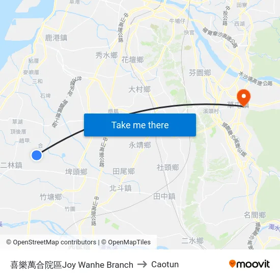 喜樂萬合院區Joy Wanhe Branch to Caotun map