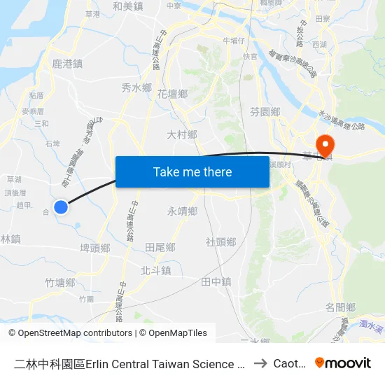 二林中科園區Erlin Central Taiwan Science Park to Caotun map