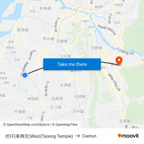 挖仔(泰興宮)Wazi(Taixing Temple) to Caotun map