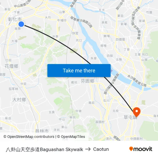 八卦山天空歩道Baguashan Skywalk to Caotun map