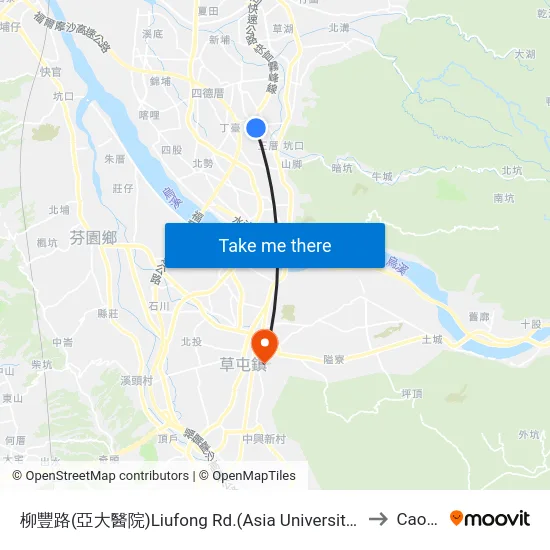 柳豐路(亞大醫院)Liufong Rd.(Asia University Hospital) to Caotun map