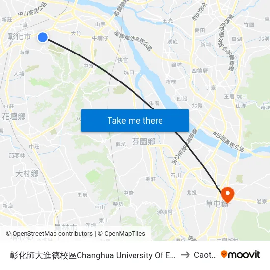 彰化師大進德校區Changhua University Of Education to Caotun map