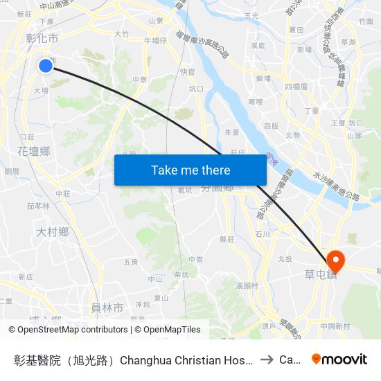 彰基醫院（旭光路）Changhua Christian Hospital（Xugang Rd.) to Caotun map