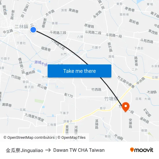 金瓜寮Jingualiao to Dawan TW CHA Taiwan map