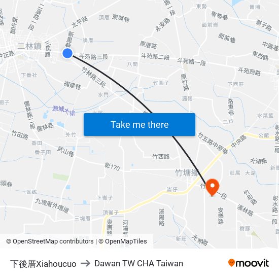 下後厝Xiahoucuo to Dawan TW CHA Taiwan map