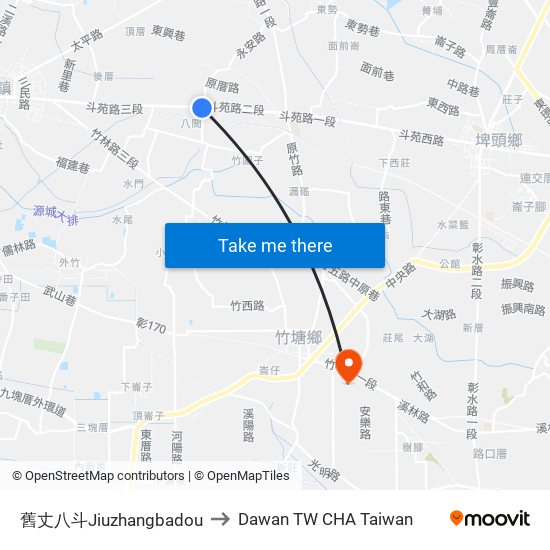 舊丈八斗Jiuzhangbadou to Dawan TW CHA Taiwan map