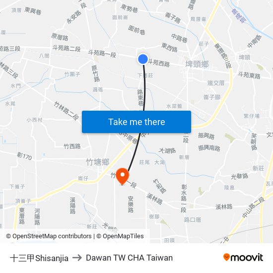 十三甲Shisanjia to Dawan TW CHA Taiwan map