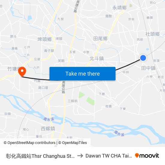 彰化高鐵站Thsr Changhua  Station to Dawan TW CHA Taiwan map