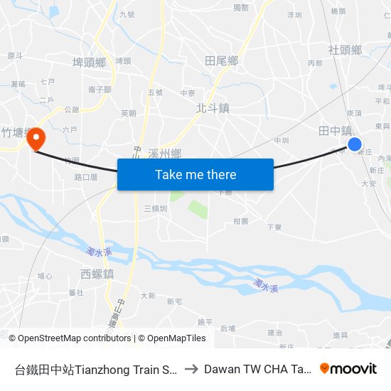 台鐵田中站Tianzhong Train Station to Dawan TW CHA Taiwan map