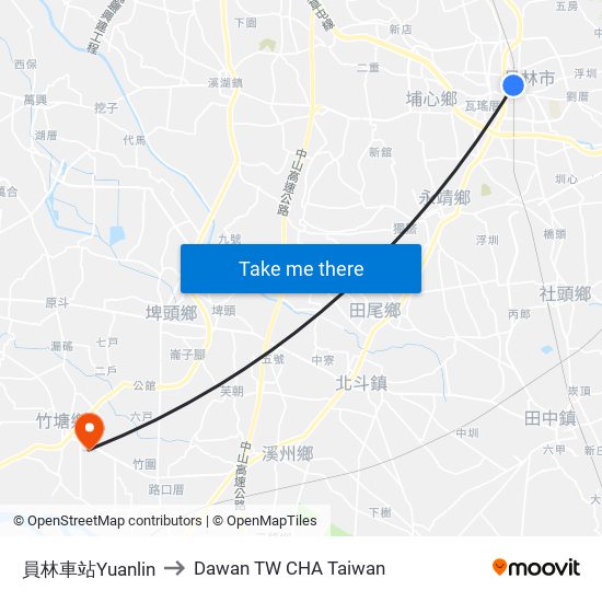 員林車站Yuanlin to Dawan TW CHA Taiwan map