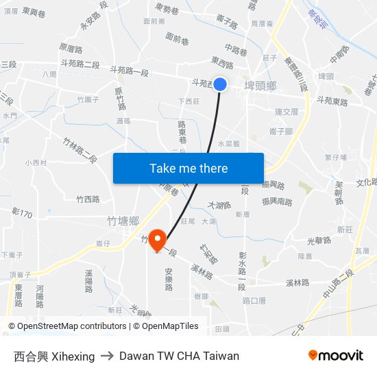西合興 Xihexing to Dawan TW CHA Taiwan map