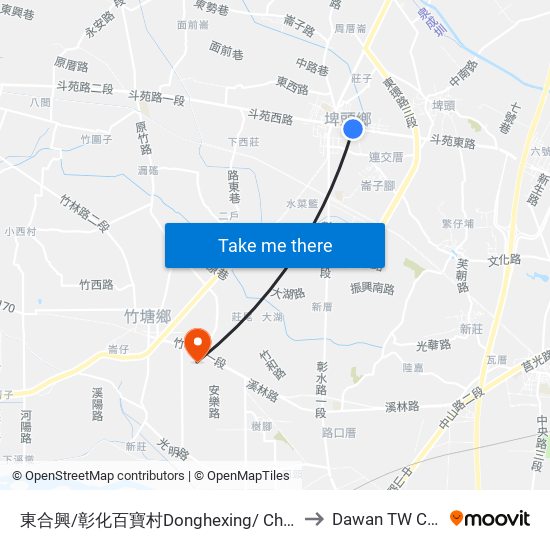 東合興/彰化百寶村Donghexing/ Changhua Souvenir Center to Dawan TW CHA Taiwan map