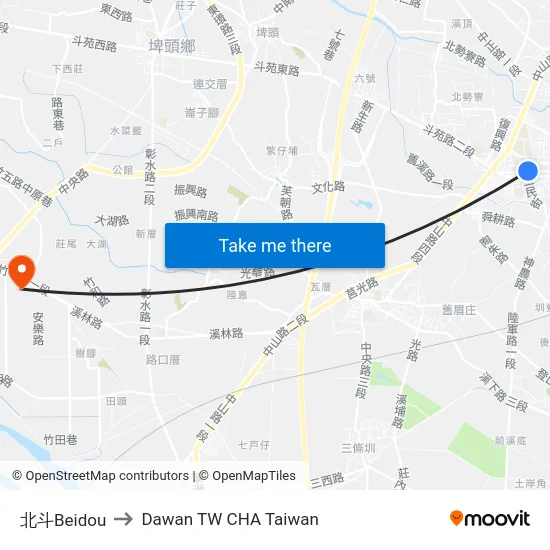 北斗Beidou to Dawan TW CHA Taiwan map