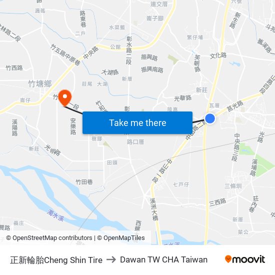 正新輪胎Cheng Shin Tire to Dawan TW CHA Taiwan map