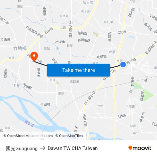 國光Guoguang to Dawan TW CHA Taiwan map