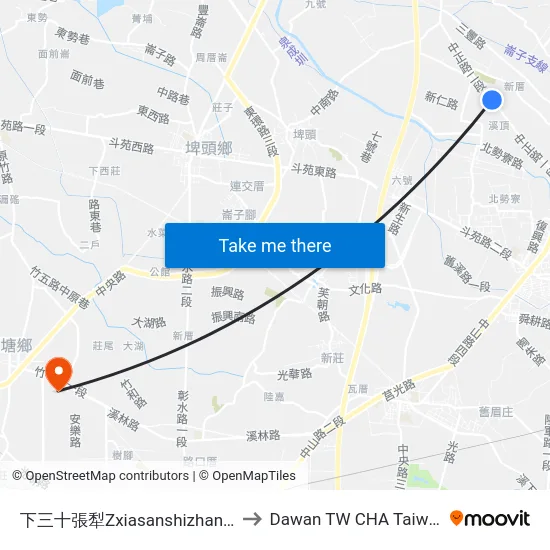 下三十張犁Zxiasanshizhangli to Dawan TW CHA Taiwan map