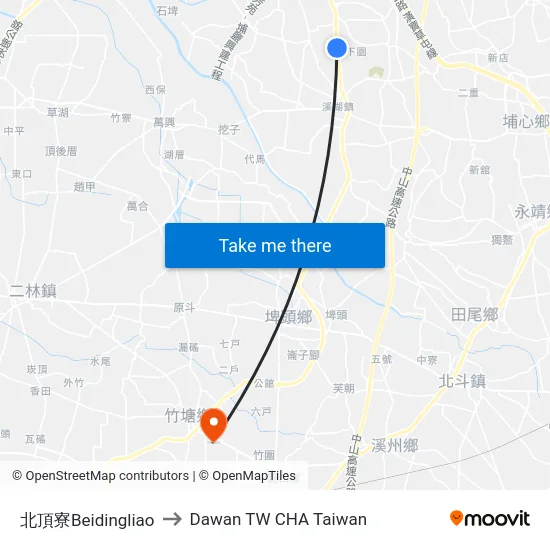 北頂寮Beidingliao to Dawan TW CHA Taiwan map