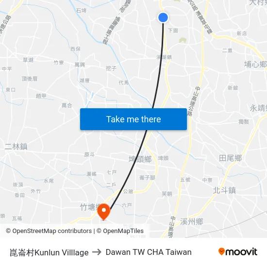 崑崙村Kunlun Villlage to Dawan TW CHA Taiwan map