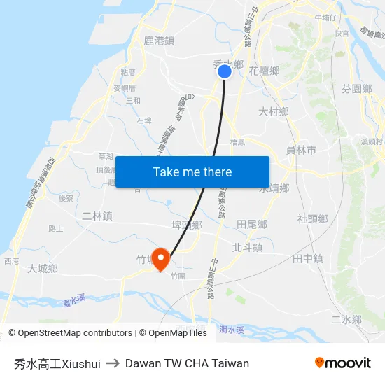 秀水高工Xiushui to Dawan TW CHA Taiwan map