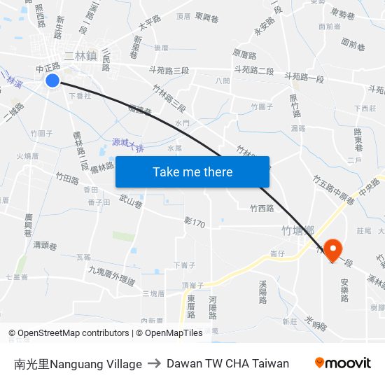 南光里Nanguang Village to Dawan TW CHA Taiwan map