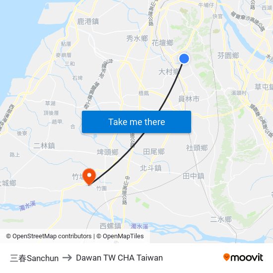 三春Sanchun to Dawan TW CHA Taiwan map