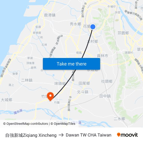 自強新城Ziqiang Xincheng to Dawan TW CHA Taiwan map