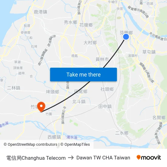 電信局Changhua Telecom to Dawan TW CHA Taiwan map