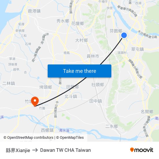 縣界Xianjie to Dawan TW CHA Taiwan map