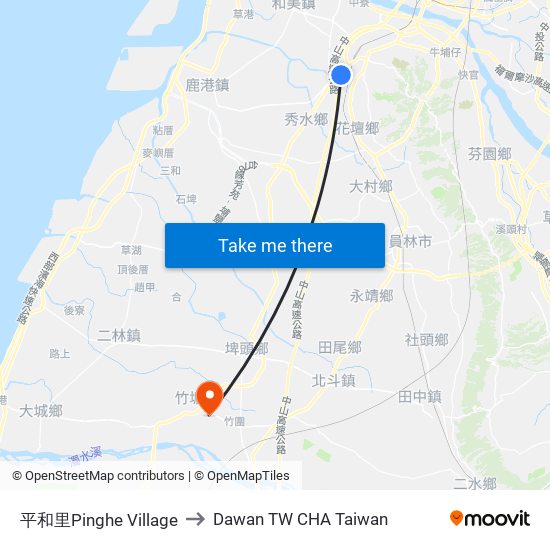 平和里Pinghe Village to Dawan TW CHA Taiwan map