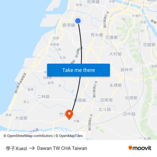 學子Xuezi to Dawan TW CHA Taiwan map
