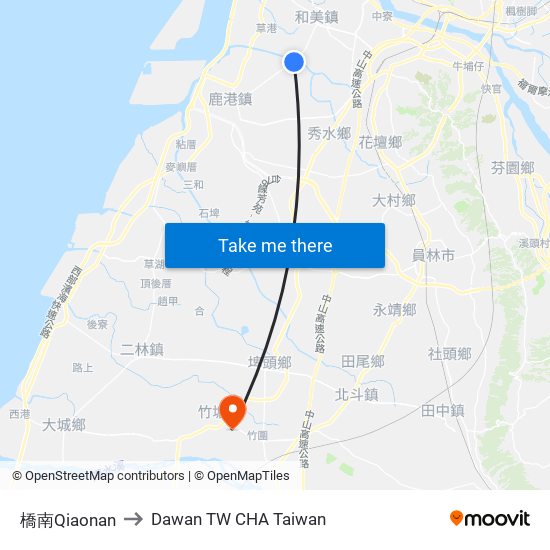 橋南Qiaonan to Dawan TW CHA Taiwan map