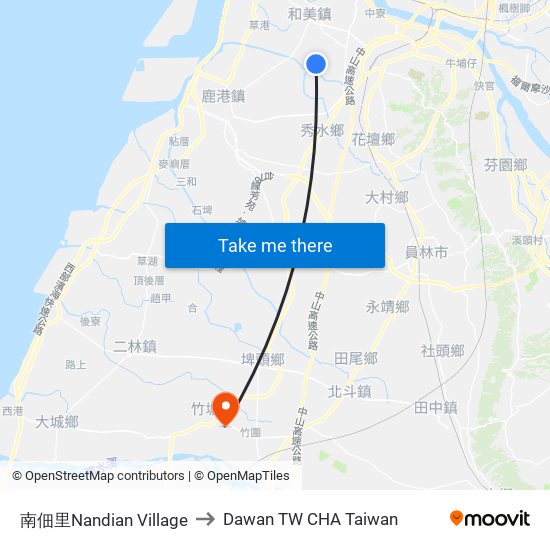 南佃里Nandian Village to Dawan TW CHA Taiwan map