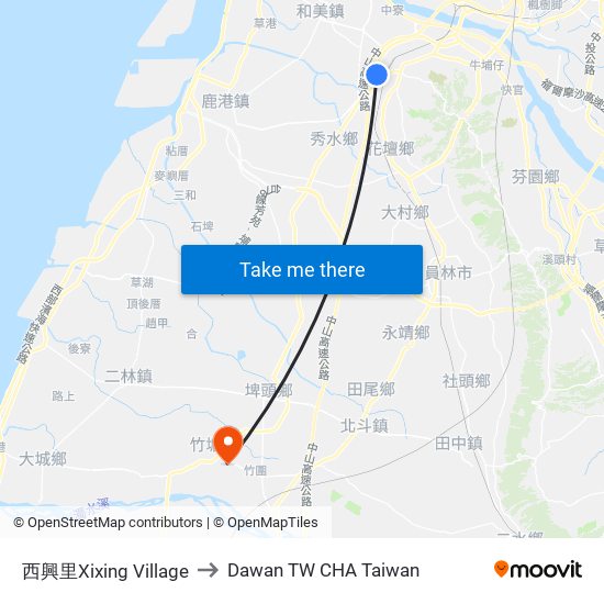 西興里Xixing Village to Dawan TW CHA Taiwan map